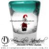 Tequilero Cónico con Santa Claus y Borde de Color Azul Teal turquesa. Fábrica de Vidrio Soplado Artesanal, made in México - Blown Glass Factory Store Tonala, Handcraft, Handmade.