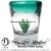 Tequilero Cónico con Agave y borde Azul Teal (Turquesa). Fábrica de Vidrio Soplado Artesanal, made in México - Blown Glass Factory Store Tonala, Handcraft, Handmade.
