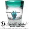 Tequilero Cónico con Agave y borde Azul Teal (Turquesa). Fábrica de Vidrio Soplado Artesanal, made in México - Blown Glass Factory Store Tonala, Handcraft, Handmade.