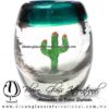 Tequilero Barril con Cactus y borde de color. Fábrica de Vidrio Soplado Artesanal, made in México - Blown Glass Factory Store Tonala, Handcraft, Handmade.