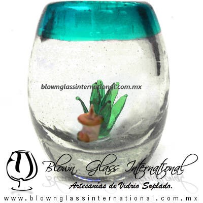 Tequilero Barril con Agave-Rancherito y Borde de Color Azul Teal (Turquesa). Fábrica de Vidrio Soplado Artesanal, made in México - Blown Glass Factory Store Tonala, Handcraft, Handmade. Tequilero Barril con Agave-Rancherito y Borde de Color Azul Teal (Turquesa). Fábrica de Vidrio Soplado Artesanal, made in México - Blown Glass Factory Store Tonala, Handcraft, Handmade.
