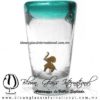 Tequilero Cónico con Elefante y borde Teal (Turquesa). Fábrica de Vidrio Soplado Artesanal, made in México - Blown Glass Factory Store Tonala, Handcraft, Handmade.