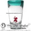 Tequilero Cónico con Elefante y borde Teal (Turquesa). Fábrica de Vidrio Soplado Artesanal, made in México - Blown Glass Factory Store Tonala, Handcraft, Handmade.