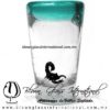 Tequilero Cónico con Escorpión y borde de Color Azul Teal (turquesa). Fábrica de Vidrio Soplado Artesanal, made in México - Blown Glass Factory Store Tonala, Handcraft, Handmade.