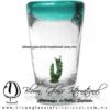 Tequilero Cónico con Gusano y borde de color azul Teal (Turquesa). Fábrica de Vidrio Soplado Artesanal, made in México - Blown Glass Factory Store Tonala, Handcraft, Handmade.