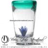 Tequilero Cónico con Agave y borde Azul Teal (Turquesa). Fábrica de Vidrio Soplado Artesanal, made in México - Blown Glass Factory Store Tonala, Handcraft, Handmade.
