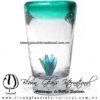 Tequilero Cónico con Agave y borde Azul Teal (Turquesa). Fábrica de Vidrio Soplado Artesanal, made in México - Blown Glass Factory Store Tonala, Handcraft, Handmade.