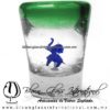 Tequilero Cónico con Elefante y borde Verde Jade. Fábrica de Vidrio Soplado Artesanal, made in México - Blown Glass Factory Store Tonala, Handcraft, Handmade.