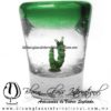 Tequilero Cónico con Gusano y borde de color Verde Jade. Fábrica de Vidrio Soplado Artesanal, made in México - Blown Glass Factory Store Tonala, Handcraft, Handmade.