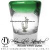 Tequilero Cónico con Gusano y borde de color Verde Jade. Fábrica de Vidrio Soplado Artesanal, made in México - Blown Glass Factory Store Tonala, Handcraft, Handmade.