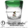 Tequilero Cónico con Rancherito y Borde de Color Verde Jade. Fábrica de Vidrio Soplado Artesanal, made in México - Blown Glass Factory Store Tonala, Handcraft, Handmade.