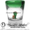 Tequilero Cónico con Nopal-Rancherito y Borde de Color Verde Jade. Fábrica de Vidrio Soplado Artesanal, made in México - Blown Glass Factory Store Tonala, Handcraft, Handmade.