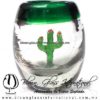 Tequilero Barril con Cactus y borde de color. Fábrica de Vidrio Soplado Artesanal, made in México - Blown Glass Factory Store Tonala, Handcraft, Handmade.