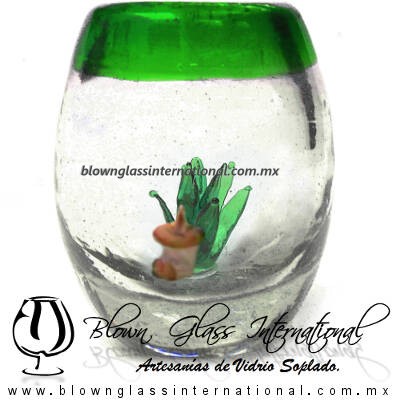 Tequilero Barril con Agave-Rancherito y Borde de Color Verde Jade. Fábrica de Vidrio Soplado Artesanal, made in México - Blown Glass Factory Store Tonala, Handcraft, Handmade. Tequilero Barril con Agave-Rancherito y Borde de Color Verde Jade. Fábrica de Vidrio Soplado Artesanal, made in México - Blown Glass Factory Store Tonala, Handcraft, Handmade.