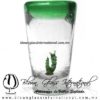 Tequilero Cónico con Gusano y borde de color Verde Jade. Fábrica de Vidrio Soplado Artesanal, made in México - Blown Glass Factory Store Tonala, Handcraft, Handmade.