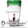 Tequilero Cónico con Santa Claus y Borde de Color Verde Jade. Fábrica de Vidrio Soplado Artesanal, made in México - Blown Glass Factory Store Tonala, Handcraft, Handmade.