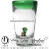 Tequilero Cónico con Nopal-Rancherito y Borde de Color Verde Jade. Fábrica de Vidrio Soplado Artesanal, made in México - Blown Glass Factory Store Tonala, Handcraft, Handmade.
