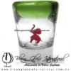 Tequilero Cónico con Elefante y borde Verde Lima. Fábrica de Vidrio Soplado Artesanal, made in México - Blown Glass Factory Store Tonala, Handcraft, Handmade.