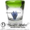 Tequilero Cónico con Agave y borde Verde Lima. Fábrica de Vidrio Soplado Artesanal, made in México - Blown Glass Factory Store Tonala, Handcraft, Handmade.