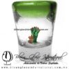 Tequilero Cónico con Nopal-Rancherito y Borde de Color Verde Lima. Fábrica de Vidrio Soplado Artesanal, made in México - Blown Glass Factory Store Tonala, Handcraft, Handmade.