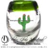 Tequilero Barril con Cactus y borde de color. Fábrica de Vidrio Soplado Artesanal, made in México - Blown Glass Factory Store Tonala, Handcraft, Handmade.
