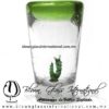 Tequilero Cónico con Gusano y borde de color Verde Lima. Fábrica de Vidrio Soplado Artesanal, made in México - Blown Glass Factory Store Tonala, Handcraft, Handmade.