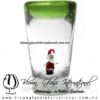 Tequilero Cónico con Santa Claus y Borde de Color Verde Lima. Fábrica de Vidrio Soplado Artesanal, made in México - Blown Glass Factory Store Tonala, Handcraft, Handmade.