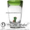 Tequilero Cónico con Nopal-Rancherito y Borde de Color Verde Lima. Fábrica de Vidrio Soplado Artesanal, made in México - Blown Glass Factory Store Tonala, Handcraft, Handmade.