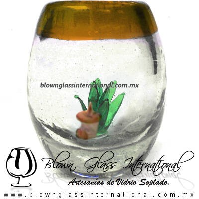 Tequilero Barril con Agave-Rancherito y Borde de Color Ámbar. Fábrica de Vidrio Soplado Artesanal, made in México - Blown Glass Factory Store Tonala, Handcraft, Handmade. Tequilero Barril con Agave-Rancherito y Borde de Color Ámbar. Fábrica de Vidrio Soplado Artesanal, made in México - Blown Glass Factory Store Tonala, Handcraft, Handmade.
