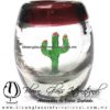 Tequilero Barril con Cactus y borde de color. Fábrica de Vidrio Soplado Artesanal, made in México - Blown Glass Factory Store Tonala, Handcraft, Handmade.