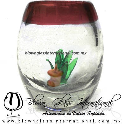 Tequilero Barril con Agave-Rancherito y Borde de Color Amatista. Fábrica de Vidrio Soplado Artesanal, made in México - Blown Glass Factory Store Tonala, Handcraft, Handmade. Tequilero Barril con Agave-Rancherito y Borde de Color Amatista. Fábrica de Vidrio Soplado Artesanal, made in México - Blown Glass Factory Store Tonala, Handcraft, Handmade.