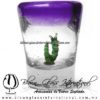 Tequilero Cónico con Gusano y borde de color Morado. Fábrica de Vidrio Soplado Artesanal, made in México - Blown Glass Factory Store Tonala, Handcraft, Handmade.