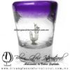 Tequilero Cónico con Gusano y borde de color Morado. Fábrica de Vidrio Soplado Artesanal, made in México - Blown Glass Factory Store Tonala, Handcraft, Handmade.