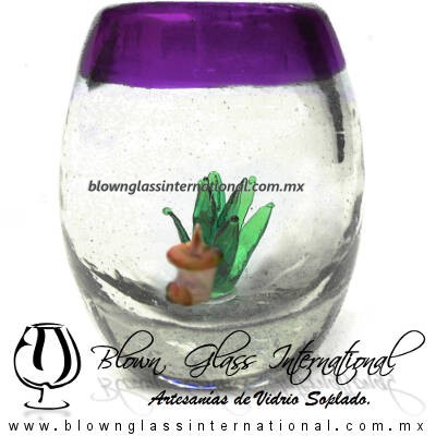 Tequilero Barril con Agave-Rancherito y Borde de Color Morado. Fábrica de Vidrio Soplado Artesanal, made in México - Blown Glass Factory Store Tonala, Handcraft, Handmade. Tequilero Barril con Agave-Rancherito y Borde de Color Morado. Fábrica de Vidrio Soplado Artesanal, made in México - Blown Glass Factory Store Tonala, Handcraft, Handmade.