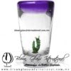 Tequilero Cónico con Gusano y borde de color Morado. Fábrica de Vidrio Soplado Artesanal, made in México - Blown Glass Factory Store Tonala, Handcraft, Handmade.