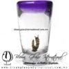 Tequilero Cónico con Gusano y borde de color Morado. Fábrica de Vidrio Soplado Artesanal, made in México - Blown Glass Factory Store Tonala, Handcraft, Handmade.