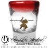 Tequilero Cónico con Elefante y borde Rojo. Fábrica de Vidrio Soplado Artesanal, made in México - Blown Glass Factory Store Tonala, Handcraft, Handmade.