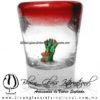Tequilero Cónico con Nopal-Rancherito y Borde de Color Rojo. Fábrica de Vidrio Soplado Artesanal, made in México - Blown Glass Factory Store Tonala, Handcraft, Handmade.