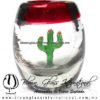 Tequilero Barril con Cactus y borde de color. Fábrica de Vidrio Soplado Artesanal, made in México - Blown Glass Factory Store Tonala, Handcraft, Handmade.