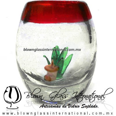 Tequilero Barril con Agave-Rancherito y Borde de Color Rojo. Fábrica de Vidrio Soplado Artesanal, made in México - Blown Glass Factory Store Tonala, Handcraft, Handmade. Tequilero Barril con Agave-Rancherito y Borde de Color Rojo. Fábrica de Vidrio Soplado Artesanal, made in México - Blown Glass Factory Store Tonala, Handcraft, Handmade.