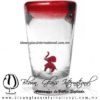 Tequilero Cónico con Elefante y borde Rojo. Fábrica de Vidrio Soplado Artesanal, made in México - Blown Glass Factory Store Tonala, Handcraft, Handmade.