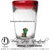 Tequilero Cónico con Nopal-Rancherito y Borde de Color Rojo. Fábrica de Vidrio Soplado Artesanal, made in México - Blown Glass Factory Store Tonala, Handcraft, Handmade.