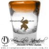Tequilero Cónico con Elefante y borde Naranja. Fábrica de Vidrio Soplado Artesanal, made in México - Blown Glass Factory Store Tonala, Handcraft, Handmade.
