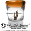 Tequilero Cónico con Gusano y borde de color Naranja. Fábrica de Vidrio Soplado Artesanal, made in México - Blown Glass Factory Store Tonala, Handcraft, Handmade.