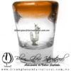 Tequilero Cónico con Gusano y borde de color Naranja. Fábrica de Vidrio Soplado Artesanal, made in México - Blown Glass Factory Store Tonala, Handcraft, Handmade.
