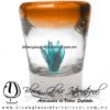 Tequilero Cónico con Agave y borde Naranja. Fábrica de Vidrio Soplado Artesanal, made in México - Blown Glass Factory Store Tonala, Handcraft, Handmade.