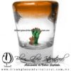 Tequilero Cónico con Nopal-Rancherito y Borde de Color Naranja. Fábrica de Vidrio Soplado Artesanal, made in México - Blown Glass Factory Store Tonala, Handcraft, Handmade.