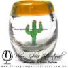 Tequilero Barril con Cactus y borde de color. Fábrica de Vidrio Soplado Artesanal, made in México - Blown Glass Factory Store Tonala, Handcraft, Handmade.