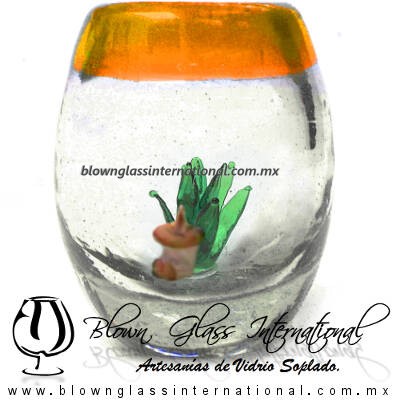 Tequilero Barril con Agave-Rancherito y Borde de Color Naranja. Fábrica de Vidrio Soplado Artesanal, made in México - Blown Glass Factory Store Tonala, Handcraft, Handmade. Tequilero Barril con Agave-Rancherito y Borde de Color Naranja. Fábrica de Vidrio Soplado Artesanal, made in México - Blown Glass Factory Store Tonala, Handcraft, Handmade.