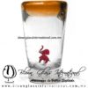 Tequilero Cónico con Elefante y borde Naranja. Fábrica de Vidrio Soplado Artesanal, made in México - Blown Glass Factory Store Tonala, Handcraft, Handmade.